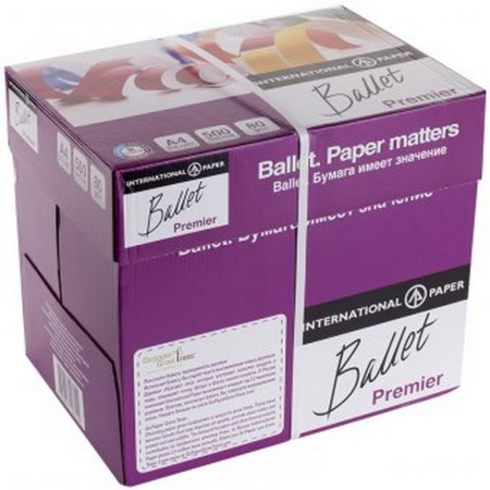 Бумага офисная Ballet Premier А4, 80г/м2, 162+/-3% CIE, 98% ISO,толщ.106мкм, непрозр.93%, 500 л/пач.