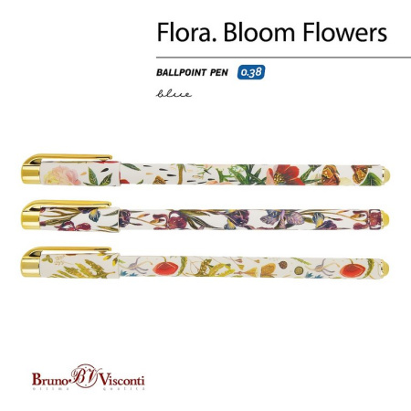 Ручка шариковая с рис. Bruno Visconti "Flora Flowers" 0,38мм синяя (стерж.138мм,линия 0,36мм) игольч