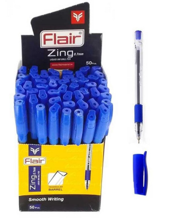 Ручка шариковая масляная Flair "ZING" трехгран., резин.упор 0,7мм синяя (линия 0,35мм) игольч.