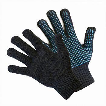 Перчатки х/б с ПВХ напылением, черные, 7,5 класс, 6 нитей, 60 гр.