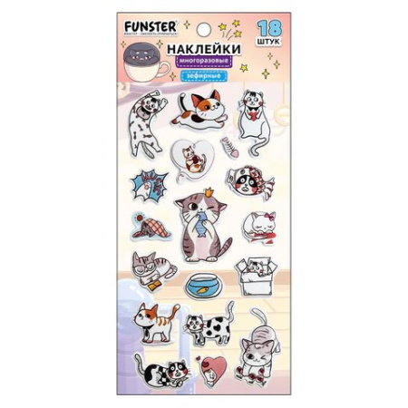 Наклейки  9,5*18 см FUNSTER "Котики" зефирные