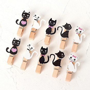 Прищепки деревянные с декором "Кошечки" (10 шт/уп)