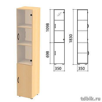 Шкаф для бумаг "Канц" закрытый со стеклом, 2 двери (350*350*1830 мм), цвет бук