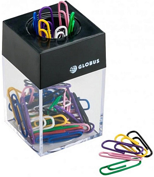 Диспенсер для скрепок магнитный + 50 цветных скрепок, цвет прозрачный ДМ-28П-50 GLOBUS