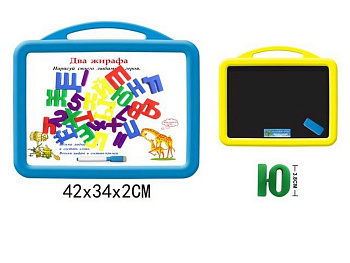 Доска детская 340*420 мм двусторонняя маркерно-меловая "Рисунки 3" (+маркер, магниты)