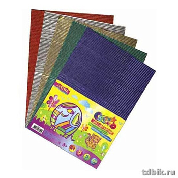 Набор цв. картона металлиз. гофриров. А4 5 лист 5 цв. "deVENTE" 250 г/м