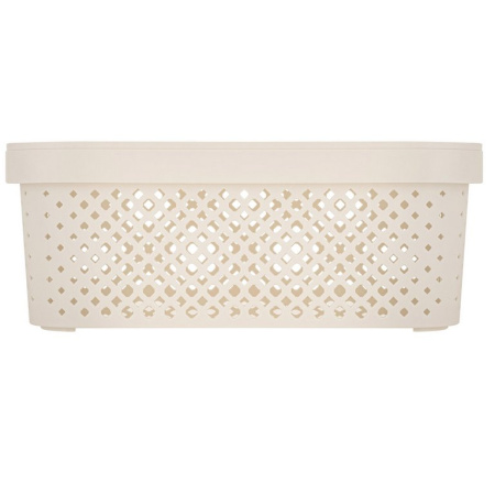 Корзина для хранения пластик. 10л. с крышкой 36*27*13 см цв. молочный туман