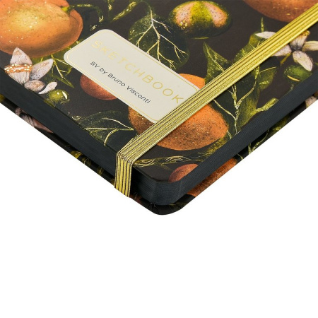 Скетчбук 213*146 мм, 100л.,тв. обл. на ризинке, черный блок "Flora. Paradise oranges"