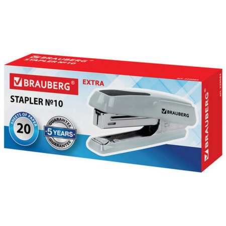 Степлер № 10 до 20л BRAUBERG "Extra" серый, с антистеплером