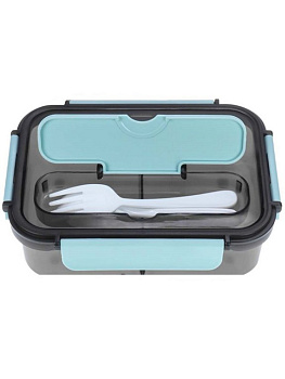 Ланч-бокс 1100 мл (с приборами, два отделения) голубой "Время обеда"