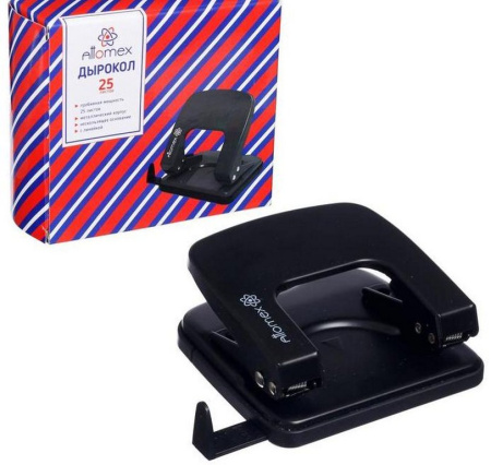 Дырокол до 25л метал. Attomex с линейкой черный