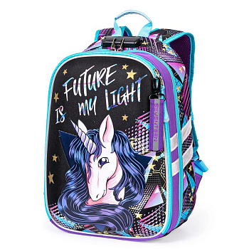 Рюкзак каркасный для девочки Seventeen "Единорог" (кодовый замок) 28*39*15 см