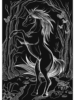 Гравюра А4 золото "Единорог в волшебном лесу"