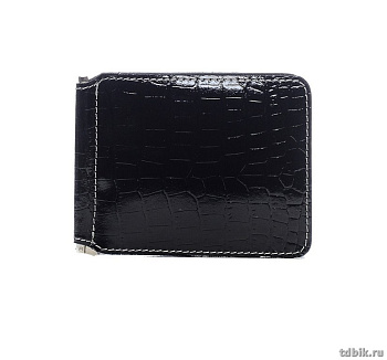 Зажим для денег Faetano "Геккон" с карманом , нат.кожа, черный