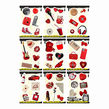 Набор наклеек  9 листов "Красный бархат" (55 шт) Nalepking