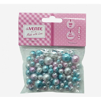 Бусины пластиковые перламутровые "Green Forest" 100 шт/уп, градиент мятно-розовый, deVENTE