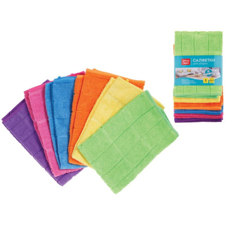 Салфетка для уборки помещений (микрофибра) 40*40см, 220 г/м2, OfficeClean (6шт/уп) кв. тисн.