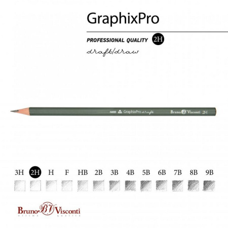 Карандаш ч/г  2H трехгранный Bruno Visconti "GraphixPro"