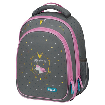 Рюкзак каркасный для девочки Forst F-Light "Little princess" 27*36*15 см серый/розовый