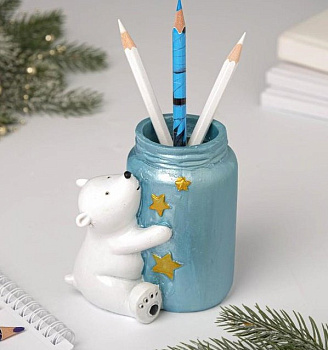 Подставка для карандашей "Мишка с баночкой", Зимнее волшебство