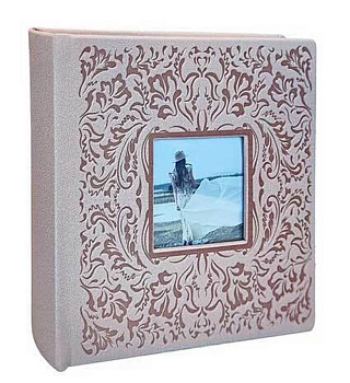 Фотоальбом 200 фото 10*15см "Делюкс" ПП карман с окном, бежевый под замшу 23*22 см