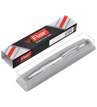 Ручка шариковая Flair "Miami" подар. футляр корп. серебряный мет. синяя 0,7мм (стерж.116мм)