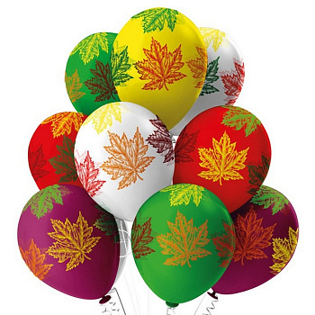 Шар воздушный 12 дюймов (30см) с рисунком "Листья" (ассорти)