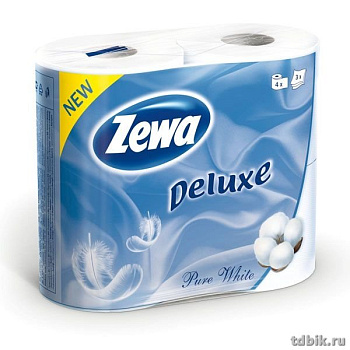 Туалетная бумага (4 рул/уп) Zewa/Zemma-Делюкс 3 слоя, белая