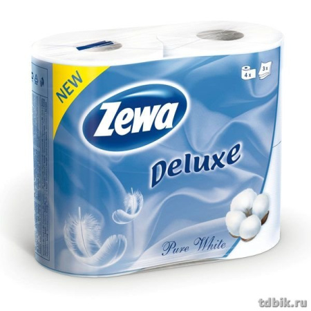 Туалетная бумага (4 рул/уп) Zewa/Zemma-Делюкс 3 слоя, белая