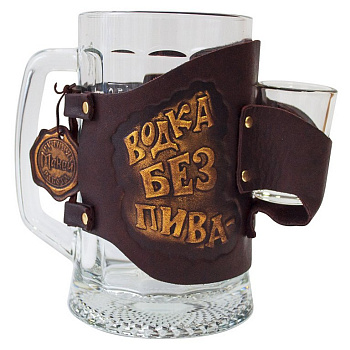 Бокал в футляре из натуральной кожи "Макей" "Водка без пива-деньги на ветер"