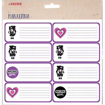 Наклейка для подписи тетрадей "Anime Gir"deVENTE, 8 шт/уп