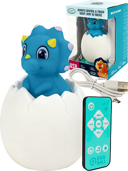 Светильник "Дино" голубой (звук,свет,пульт,пластик, USB) 12x12x17,5 cм
