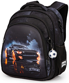 Рюкзак школьный для мальчика SkyName "Черная машина" (брелок мячик) 37*30*18 см