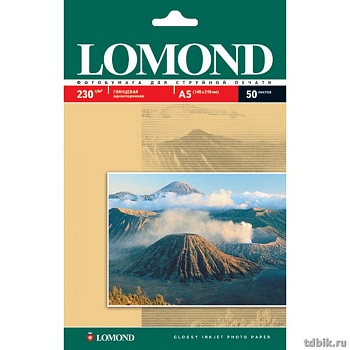 Фотобумага Lomond А5 230г, 50 л/уп. глянец, односторон.
