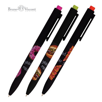 Ручка шариковая авт. с рис. Bruno Visconti FunClick "Food in black"  0,7мм синяя (ст.116мм, лин.0,5)