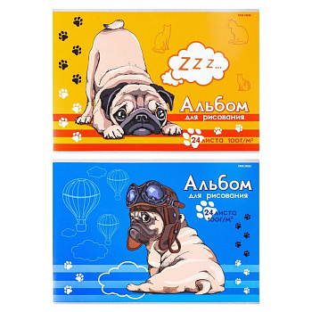 Альбом для рисования А4 24л. на скрепке Profit "МИЛЫЕ МОПСЫ МИКС"