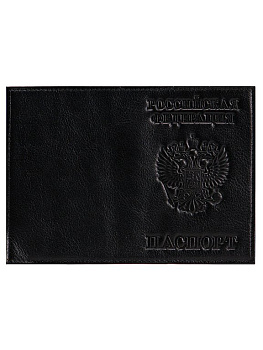 Обложка для паспорта MILAND "РОССИЯ-ПАСПОРТ-ГЕРБ" нат. кожа с тисн., цв. черный