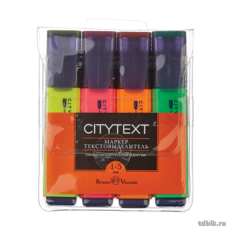 Набор текст-маркеров  4 шт Bruno Visconti "CityText" 5мм (желт, розов, зелен, оранж)