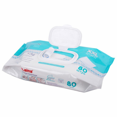 Полотенце влажные  80 шт/уп LAIMA с крышкой, БОЛЬШИЕ XXL 16,5х25 см