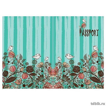 Обложка для паспорта "Птички на бирюзовом" ПВХ 13,2*18,6