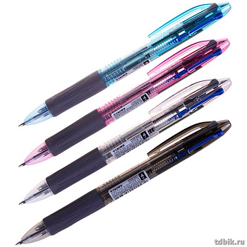 Ручка шариковая авт.  4-х цветная Crown 0,7мм (син/зел/крас/чер) (линия 0,5мм)