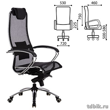 Кресло руководителя МЕТТА "SAMURAI" S1 (кевларовая ткань-сетка, черное) до 120 кг