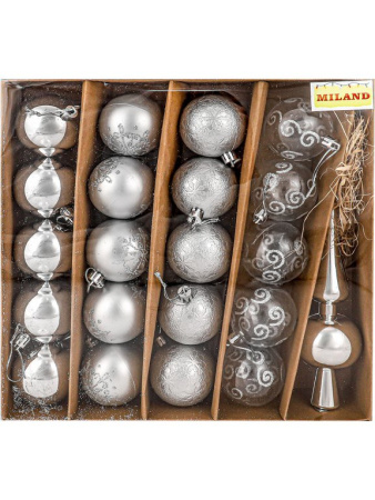 Набор шаров  цвет серебро  60 мм 20 шт+ верхушка 1шт
