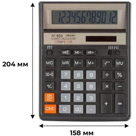 Калькулятор наст. Attache ASF-888 (12 разр., 2 питания 158х204х40 мм) черный