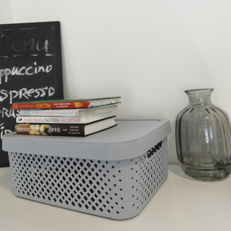 Корзина для хранения пластик. 5л. с крышкой 26*19*14 см цв. серый шторм