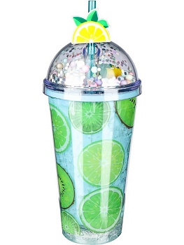 Стакан с трубочкой и крышкой 450мл "Вкус лета"
