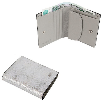 Портмоне FABRETTI женское, нат. кожа, 11*10*3см, серебряный