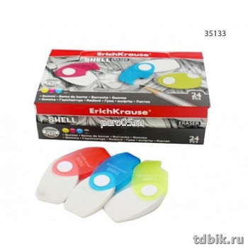 Ластик Erich Krause "SHELL" 60*53*11 мм, в пластиковом футляре, цв. ассорти