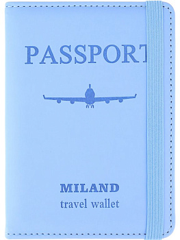 Обложка для паспорта MILAND "Отпуск" с отделениями для карт на резинке кожзам, голубая