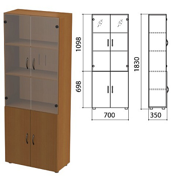 Шкаф для бумаг "Канц" закрытый со стеклом, 4 двери (700*350*1830 мм), цвет орех
